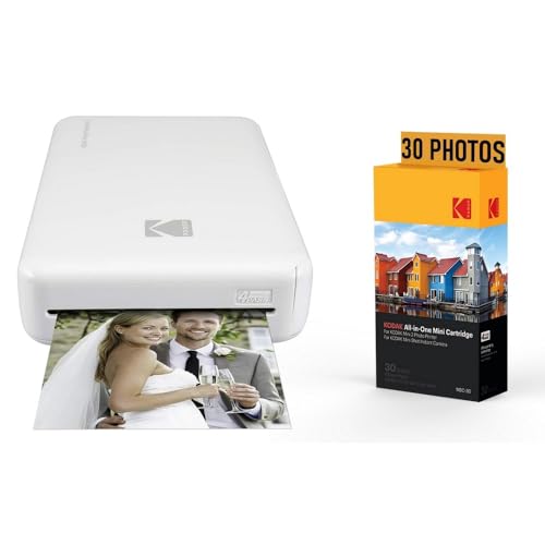 KODAK Pack Fotodrucker PM220 und Kartusche MSC30 – Fotos 5,4 x 8,6 cm, WiFi, kompatibel mit iOS und Android – Weiß von KODAK