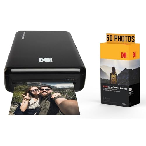 KODAK Pack Fotodrucker PM220 und Kartusche MSC50 – Fotos 5,4 x 8,6 cm, WiFi, kompatibel mit iOS und Android – Schwarz von KODAK