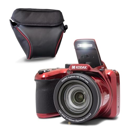 KODAK Pixpro Astro Zoom AZ405 + Schutzhülle – Digitalkamera Bridge, Zoom X40, Weitwinkel von 24 mm, 20 Megapixel, LCD 3, Video Full HD 1080p, OIS, AA-Batterie – Rot von KODAK