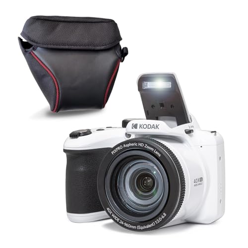 KODAK Pixpro Astro Zoom AZ405 + Schutzhülle – Digitalkamera Bridge, Zoom X40, Weitwinkel von 24 mm, 20 Megapixel, LCD 3, Video Full HD 1080p, OIS, AA-Batterie – Weiß von KODAK