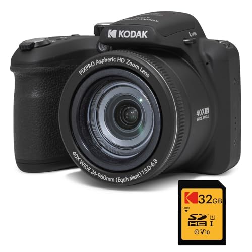 KODAK Pixpro Astro Zoom AZ405 Digital-Bridge + SDHC-Karte KODAK Ultra High Speed U1 32 GB – Kamera 20 Megapixel, X40 Zoom, Weitwinkel, LCD, Full HD Video 1080p, OIS, AA-Batterie – Schwarz von KODAK