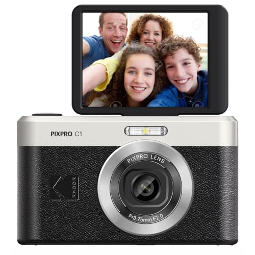KODAK Pixpro C1 – Digitalkamera, ultrakompakt, 13 MP BSI CMOS, 4-facher Zoom, 6,1 cm (2,8 Zoll) LCD-Display, LED-Blitz, integrierter Akku – Schwarz von KODAK