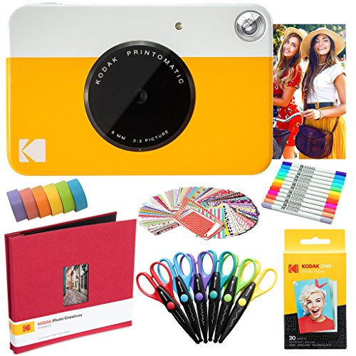 KODAK Printomatic Instant Camera (Gelb) Kunstpaket + Zinkpapier (20 Blatt) + 8 x 8-Stoff-Sammelalbum + 12 Doppelpunktmarker + 100 Aufkleber + 6 Scheren + Washi Tape von KODAK