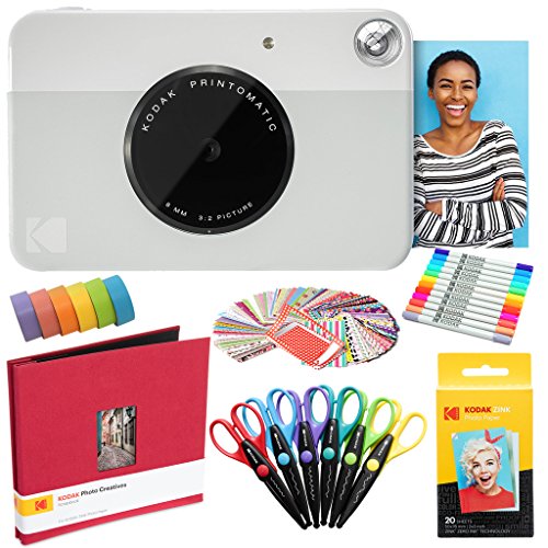 KODAK Printomatic Instant Camera (Grau) Kunstpaket + Zinkpapier (20 Blatt) + 8 x 8-Stoff-Sammelalbum + 12 Doppelpunktmarker + 100 Aufkleber + 6 Scheren + Washi Tape von KODAK