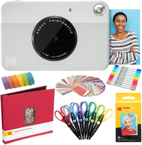 KODAK Printomatic Instant Camera (Grau) Kunstpaket + Zinkpapier (20 Blatt) + 8 x 8-Stoff-Sammelalbum + 12 Doppelpunktmarker + 100 Aufkleber + 6 Scheren + Washi Tape von KODAK