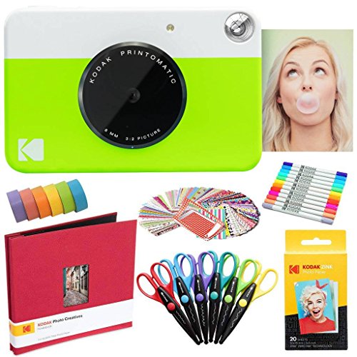 KODAK Printomatic Instant Camera (Grün) Kunstpaket + Zinkpapier (20 Blatt) + 8 x 8-Stoff-Sammelalbum + 12 Doppelpunktmarker + 100 Aufkleber + 6 Scheren + Washi Tape von KODAK