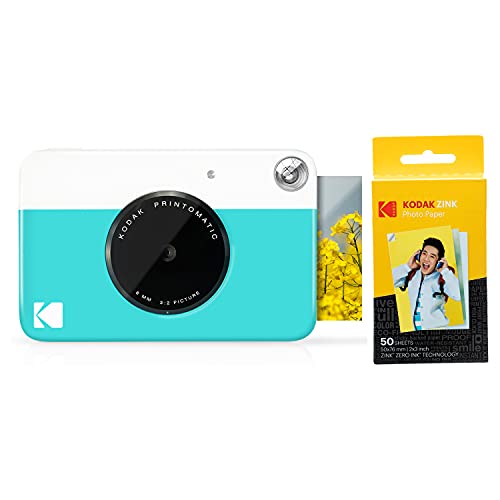 KODAK Printomatic Sofortbildkamera (Blau) Geschenkpaket + Zinkpapier (20 Blatt) + Deluxe-Etui + 7 lustige Aufkleber-Sets + Twin Tip Marker + Fotoalbum + Hängerahmen von KODAK