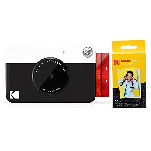 KODAK Printomatic Sofortbildkamera (grau) Geschenkpaket + Zinkpapier (20 Blatt) + Deluxe-Etui + 7 lustige Aufkleber-Sets + Twin Tip Marker + Fotoalbum + hängende Rahmen von KODAK