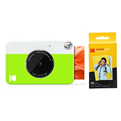 KODAK Printomatic Sofortbildkamera (schwarz) Geschenkpaket + Zinkpapier (20 Blatt) + Deluxe-Etui + 7 lustige Aufkleber-Sets + Twin Tip Marker + Fotoalbum + Hängerahmen von KODAK