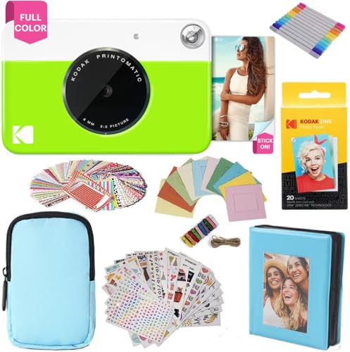 KODAK Printomatic Vollfarb-Sofortdruckkamera + Softcase + Zink 2x3 Zoll selbstklebendes Fotopapier, 20er-Pack + Album + Sticker-Sets + Sticker-Rahmen + Marker + Hängerahmen – Grün KODAK Printomatic Vollfarb-Sofortdruckkamera + Softcase + Zink 2x3 Zoll selbstklebendes Fotopapier, 20er-Pack + Album + Sticker-Sets + Sticker-Rahmen + Marker + Hängerahmen – Grün von KODAK