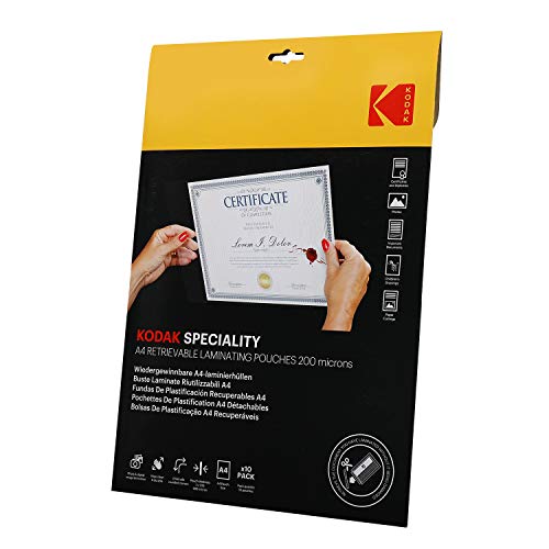 KODAK Retrievable Laminating Pouches KD-LMA4RET-PK10F - Wiederverwendbare Laminiertasche A4, 200 Mikron, 10er Pack von KODAK