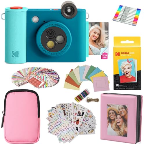 KODAK Smile+ 2-in-1 Digitale Sofortbildkamera & Fotodrucker Geschenkpaket + Tasche + Zink 20 Blatt + Album + Sticker & Marker - Blau KODAK Smile+ 2-in-1 Digitale Sofortbildkamera & Fotodrucker Geschenkpaket + Tasche + Zink 20 Blatt + Album + Sticker & Marker - Blau von KODAK