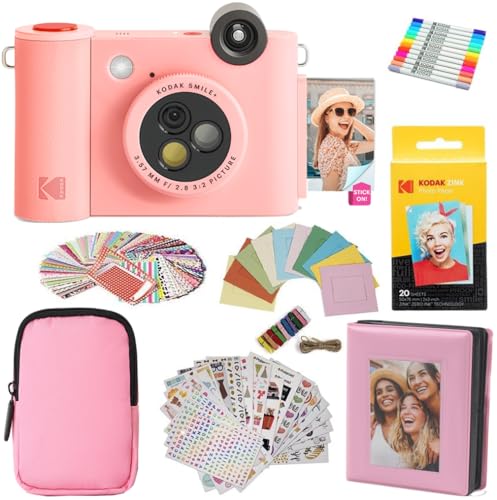 KODAK Smile+ 2-in-1 Digitale Sofortbildkamera & Fotodrucker Geschenkpaket + Tasche + Zink 20 Blatt + Album + Sticker & Marker - Rosa KODAK Smile+ 2-in-1 Digitale Sofortbildkamera & Fotodrucker Geschenkpaket + Tasche + Zink 20 Blatt + Album + Sticker & Marker - Rosa von KODAK