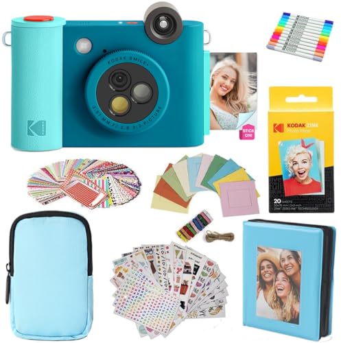 KODAK Smile+ 2-in-1 Digitale Sofortbildkamera & Fotodrucker Geschenkpaket + Tasche + Zink 20 Blatt + Album + Stickerrahmen & Marker - Blau KODAK Smile+ 2-in-1 Digitale Sofortbildkamera & Fotodrucker Geschenkpaket + Tasche + Zink 20 Blatt + Album + Stickerrahmen & Marker - Blau von KODAK