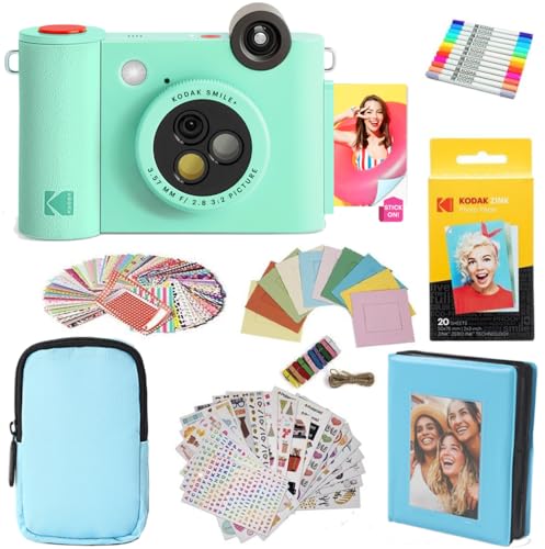 KODAK Smile+ 2-in-1 Digitale Sofortbildkamera & Fotodrucker Geschenkpaket + Tasche + Zink 20 Blatt + Album + Stickerrahmen & Marker - Grün KODAK Smile+ 2-in-1 Digitale Sofortbildkamera & Fotodrucker Geschenkpaket + Tasche + Zink 20 Blatt + Album + Stickerrahmen & Marker - Grün von KODAK