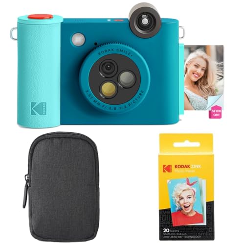 KODAK Smile+ 2-in-1 Digitale Sofortbildkamera & Bluetooth Fotodrucker Starterpaket + Tragetasche + Zink 20 Blatt - Blau von KODAK