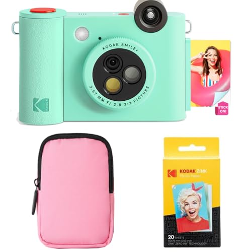 KODAK Smile+ 2-in-1 Digitale Sofortbildkamera & Bluetooth Fotodrucker Starterpaket + Weiche Tasche + Zink 20 Blatt - Grün KODAK Smile+ 2-in-1 Digitale Sofortbildkamera & Bluetooth Fotodrucker Starterpaket + Weiche Tasche + Zink 20 Blatt - Grün von KODAK