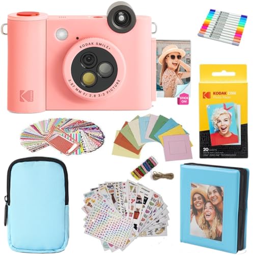 KODAK Smile+ 2-in-1 Digitale Sofortbildkamera & Fotodrucker Geschenkpaket + Tasche + Zink 20 Blatt + Album + Stickerrahmen & Marker - Rosa KODAK Smile+ 2-in-1 Digitale Sofortbildkamera & Fotodrucker Geschenkpaket + Tasche + Zink 20 Blatt + Album + Stickerrahmen & Marker - Rosa von KODAK