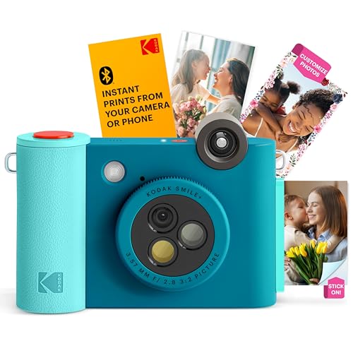 KODAK Smile+ 2-in-1 Digitale Sofortbildkamera & kabelloser Bluetooth-Fotodrucker - 10MP, Spezialeffekt-Drehobjektiv, Zink 2x3” Klebefotos, Drucken über Fun-App von Smart Devices - Blau KODAK Smile+ 2-in-1 Digitale Sofortbildkamera & kabelloser Bluetooth-Fotodrucker - 10MP, Spezialeffekt-Drehobjektiv, Zink 2x3” Klebefotos, Drucken über Fun-App von Smart Devices - Blau von KODAK