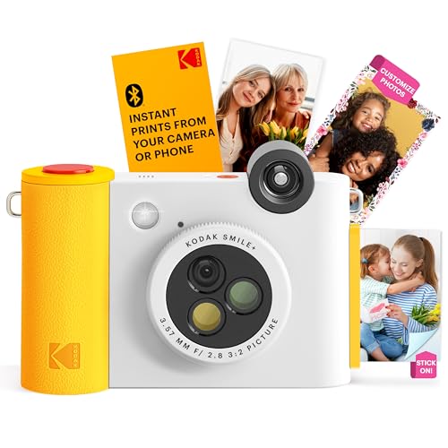 KODAK Smile+ 2-in-1 Digitale Sofortbildkamera & kabelloser Bluetooth-Fotodrucker - 10MP, Spezialeffekt-Drehobjektiv, Zink 2x3” Klebefotos, Drucken über Fun-App von Smart Devices - Weiß KODAK Smile+ 2-in-1 Digitale Sofortbildkamera & kabelloser Bluetooth-Fotodrucker - 10MP, Spezialeffekt-Drehobjektiv, Zink 2x3” Klebefotos, Drucken über Fun-App von Smart Devices - Weiß von KODAK