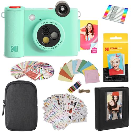 KODAK Smile+ 2-in-1 Digitale Sofortbildkamera & Fotodrucker Geschenkpaket + Tasche + Zink 20 Blatt + Album + Sticker & Marker - Grün KODAK Smile+ 2-in-1 Digitale Sofortbildkamera & Fotodrucker Geschenkpaket + Tasche + Zink 20 Blatt + Album + Sticker & Marker - Grün von KODAK