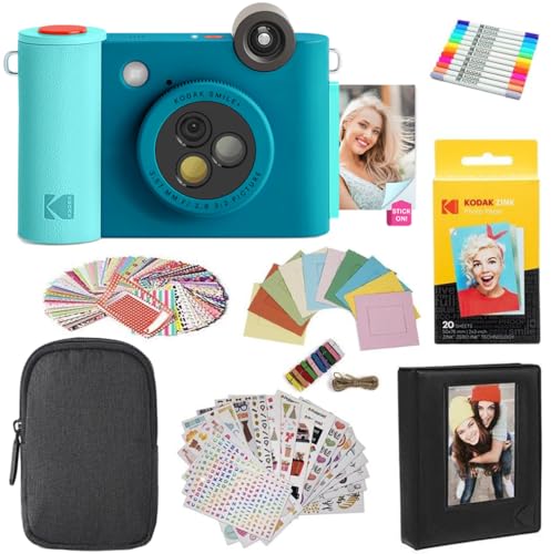 KODAK Smile+ 2-in-1 Digitale Sofortbildkamera & Fotodrucker Geschenkpaket + Tasche + Zink 20 Blatt + Album + Sticker & Marker - Blau KODAK Smile+ 2-in-1 Digitale Sofortbildkamera & Fotodrucker Geschenkpaket + Tasche + Zink 20 Blatt + Album + Sticker & Marker - Blau von KODAK