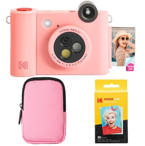 KODAK Smile+ 2-in-1 Digitale Sofortbildkamera & Bluetooth Fotodrucker Starterpaket + Weiche Tasche + Zink 20 Blatt - Rosa KODAK Smile+ 2-in-1 Digitale Sofortbildkamera & Bluetooth Fotodrucker Starterpaket + Weiche Tasche + Zink 20 Blatt - Rosa von KODAK