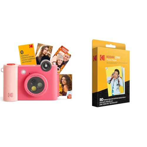 KODAK Smile+ 2-in-1-Digitalkamera für Sofortdruck und kabelloser Bluetooth-Fotodrucker + KODAK 2 x 3 Zoll Premium-Fotopapier (50 Blatt) von KODAK