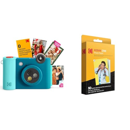 KODAK Smile+ 2-in-1-Digitalkamera für Sofortdruck und kabelloser Bluetooth-Fotodrucker + KODAK 2 x 3 Zoll Premium-Fotopapier (50 Blatt) von KODAK