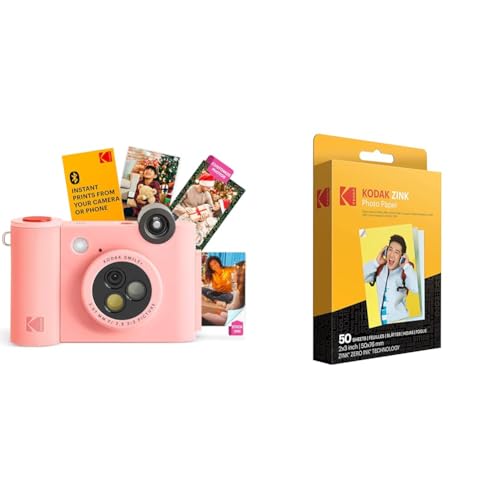 KODAK Smile+ 2-in-1-Digitalkamera für Sofortdruck und kabelloser Bluetooth-Fotodrucker + KODAK 2 x 3 Zoll Premium-Fotopapier (50 Blatt) von KODAK
