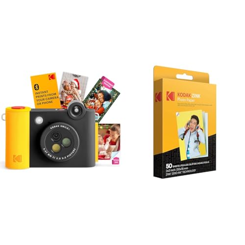KODAK Smile+ 2-in-1-Digitalkamera für Sofortdruck und kabelloser Bluetooth-Fotodrucker + KODAK 2 x 3 Zoll Premium-Fotopapier (50 Blatt) von KODAK