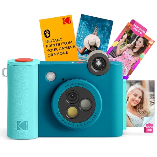KODAK Smile+ kabellose Digitale Sofortbildkamera mit effektveränderndem Objektiv, 2x3-Zoll Zink-Fotodrucken mit Selbstklebender Rückseite, kompatibel mit iOS- und Android-Geräten – Blau von KODAK
