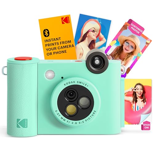 KODAK Smile+ kabellose Digitale Sofortbildkamera mit effektveränderndem Objektiv, 2x3-Zoll Zink-Fotodrucken mit Selbstklebender Rückseite, kompatibel mit iOS- und Android-Geräten – Grün von KODAK