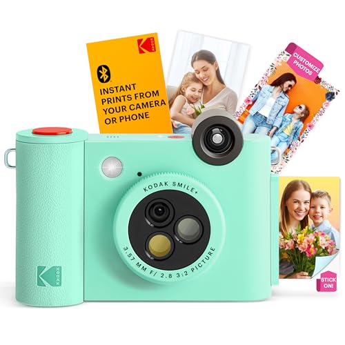 KODAK Smile+ kabellose Digitale Sofortbildkamera mit effektveränderndem Objektiv, 2x3-Zoll Zink-Fotodrucken mit Selbstklebender Rückseite, kompatibel mit iOS- und Android-Geräten – Grün von KODAK