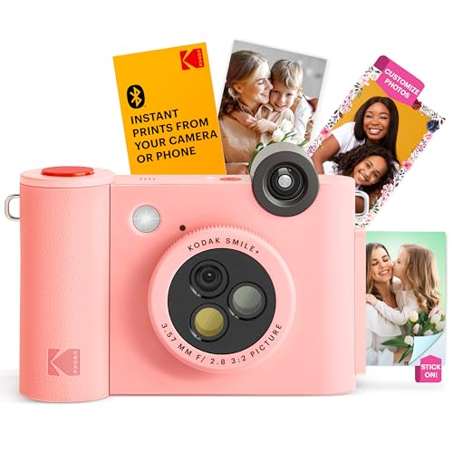 KODAK Smile+ 2-in-1 Digitale Sofortbildkamera & kabelloser Bluetooth-Fotodrucker - 10MP, Spezialeffekt-Drehobjektiv, Zink 2x3” Klebefotos, Drucken über Fun-App von Smart Devices - Rosa von KODAK