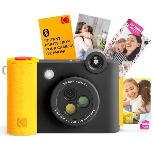 KODAK Smile+ kabellose Digitale Sofortbildkamera mit effektveränderndem Objektiv, 2x3-Zoll Zink-Fotodrucken mit Selbstklebender Rückseite, kompatibel mit iOS- und Android-Geräten – Schwarz von KODAK