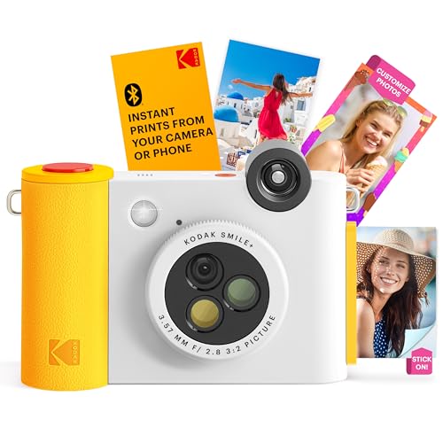 KODAK Smile+ kabellose Digitale Sofortbildkamera mit effektveränderndem Objektiv, 2x3-Zoll Zink-Fotodrucken mit Selbstklebender Rückseite, kompatibel mit iOS- und Android-Geräten – Weiß von KODAK