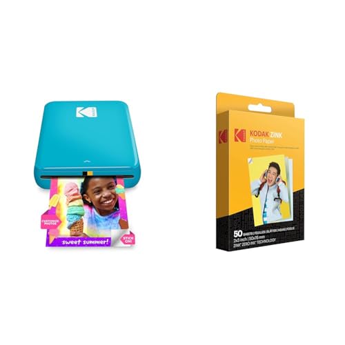 KODAK Step Instant Fotodrucker mit Bluetooth/NFC, Zink-Technologie App für iOS und Android (Blau) druckt Zink Photo Paper, 50 x 76 mm, Sofortbildfilm, 50 Stück von KODAK