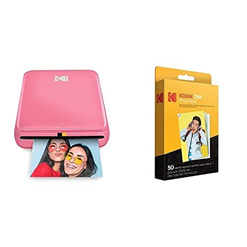 KODAK Step Instant Fotodrucker mit Bluetooth/NFC, Zink-Technologie App für iOS und Android (Rosa) druckt Zink Photo Paper, 50 x 76 mm, Sofortbildfilm, 50 Stück von KODAK