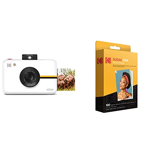 KODAK Step Kamera |Digitale Sofortbildkamera mit 10MP Bildsensor, klassischem Sucher, Selfie-Modus, Auto-Timer, eingebautem Blitz und 6 Bildmodi | Weiß & 2" x3 Premium Zink Fotopapier (100 Blatt) von KODAK