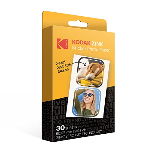 Kodak 5,1 x 7,6 cm Premium Zink vorgeschnittenes Aufkleber Fotopapier (30 Blatt) kompatibel mit Kodak Step Drucker, Weiß, RODZ2X330C von KODAK