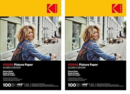 Kodak 9891164 Fotopapier, 230 g/m², glänzend, A6 (10 x 15 cm), Tintenstrahldrucker (Packung mit 2) von KODAK