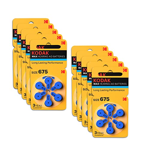 Kodak Hörgerätebatterien, langlebige Leistung, Cic Hörgeräte, ITC Hörgeräte, NHS Alternative [10 Packungen mit 6 Zellen] (675 Blau) von KODAK