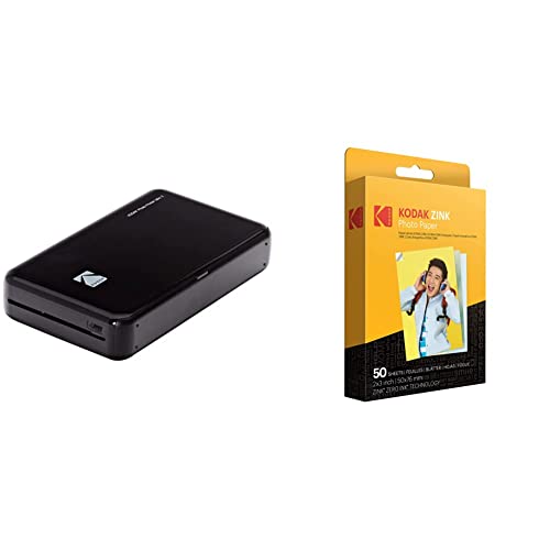 Kodak Mini 2 HD Wireless Mobile Instant Fotodrucker w / 4 Pass patentierte Drucktechnologie (Schwarz) - Echte Tinte in Einem Instant & Zink Photo Paper, 50 x 76 mm, Sofortbildfilm, 50 Stück von KODAK