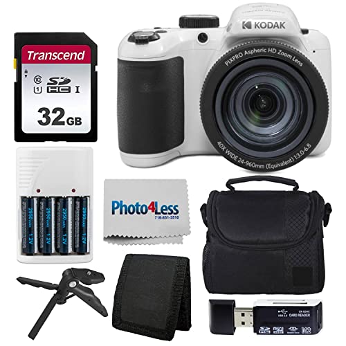 Kodak PIXPRO AZ405 Digitalkamera (weiß) Bundle mit 32GB SD Speicherkarte + Tasche + Speicherkartenetui + Batterien + Zubehör (8 Stück) von KODAK