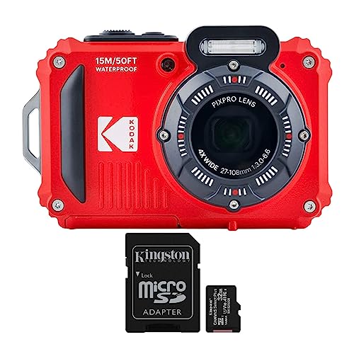 Kodak PIXPRO WPZ2 Robuste wasserdichte 16MP Digitalkamera mit 4X optischem Zoom (Rot) und 32GB microSDHC-Karte mit Adapter-Bundle (2 Stück) von KODAK