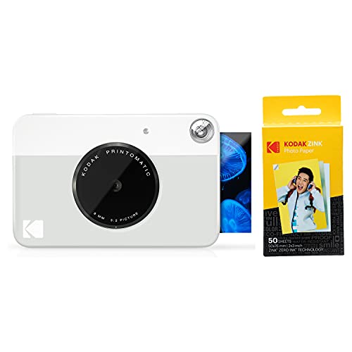 Kodak PRINTOMATIC Digitale Sofortbildkamera, Vollfarbdrucke auf ZINK 2x3-Fotopapier mit Sticky-Back-Funktion - Drucken Sie Memories sofort (Grau), 50-Pack-Papierbündel von KODAK