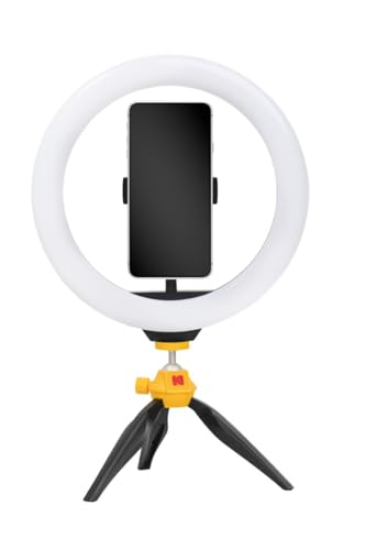 KODAK LED Selfie Ring Light – Stativ, für Smartphones, 25 cm Durchmesser, mit einstellbarer Helligkeit und Farbtemperatur, 1600 Lumen, ideal für Instagram, Snapchat, TikTok und mehr – Weiß von KODAK