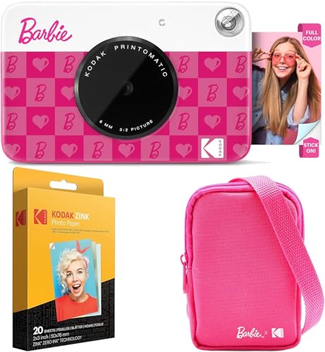 Kodak x Barbie Printomatic Sofortbildkamera in Vollfarbe Digitalkamera Barbie Starter-Bundle (Iconic Style) + Barbie Deluxe Kameratasche + Zink-Papier (20 Blatt) von KODAK