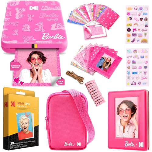 Kodak x Barbie Step Slim Kabelloser Sofortbild-Fotodrucker Geschenk-Bundle (Signature Style) + Kameratasche, Fotoalbum, Sticker & Hängerahmen, 50 Sticker + Zink-Papier (20 Blatt) von KODAK